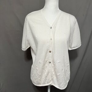 Floral Embroidered Cardigan Size Medium Vtg Carolyn Taylor Cottagecore Sweater